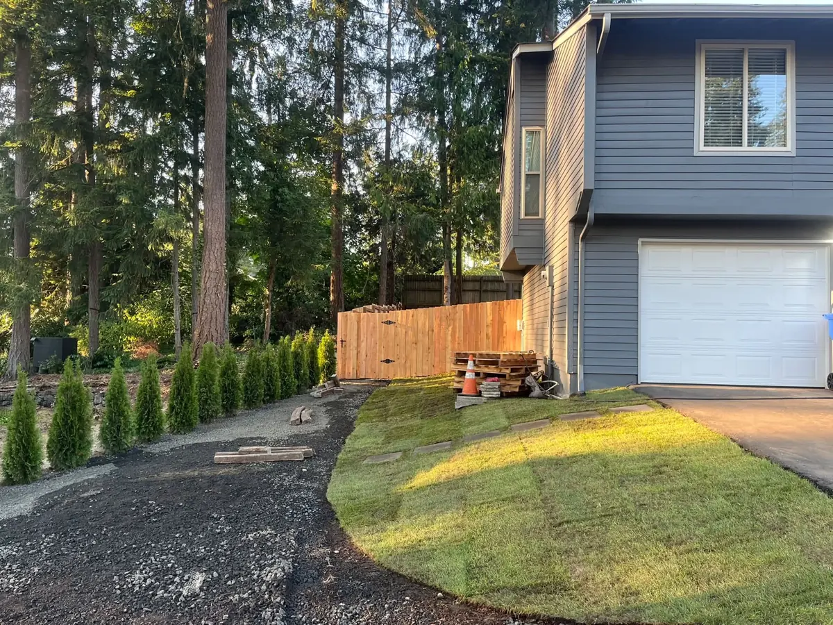 Home exterior with new sod and landscaping
